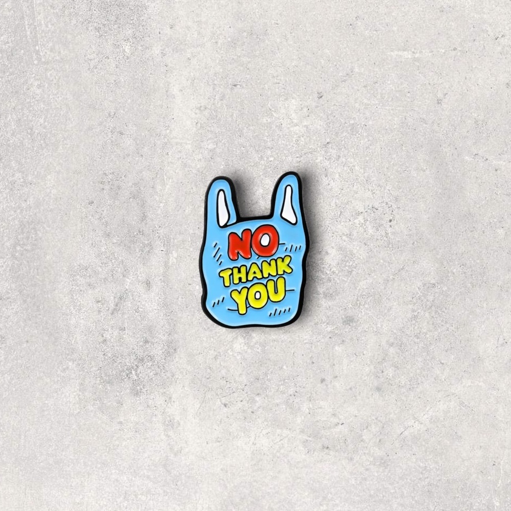 3/$18 No Thank You Plastic Bag Environmental Enamel Pin - Picture 2 of 5